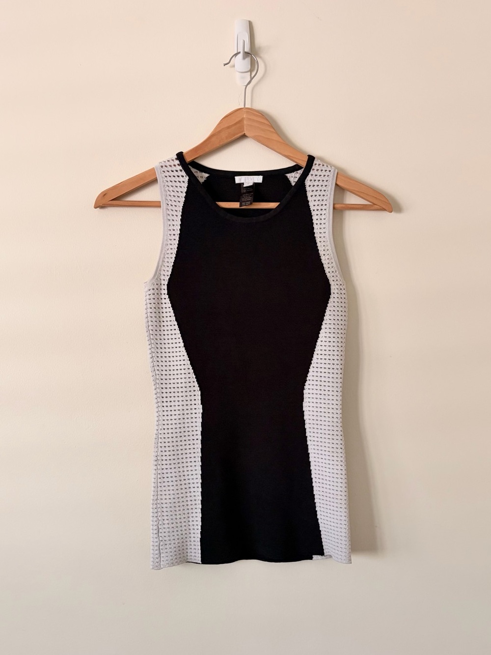 INTERMIX Black and White Mesh-Panel Fitted Tank Dress